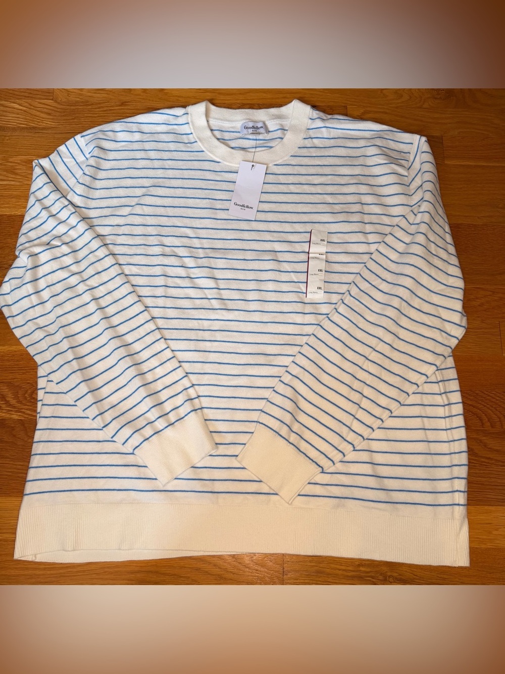 Goodfellow & Co Soft Knit Crew Sweater XXL White Blue Stripe NWT